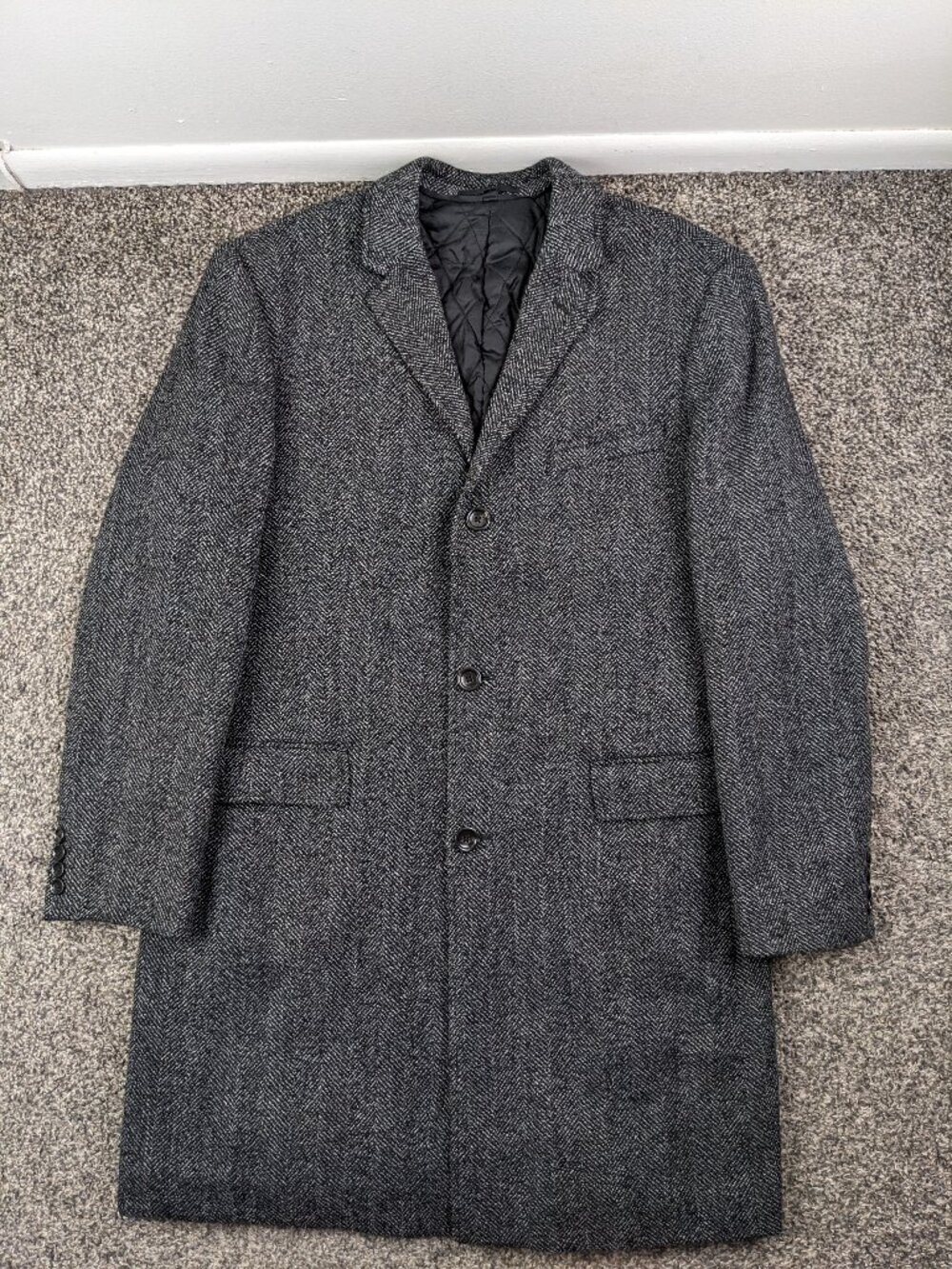 NWOT J Crew Ludlow Topcoat Overcoat Wool Herringbone Primaloft Gray Black 42R